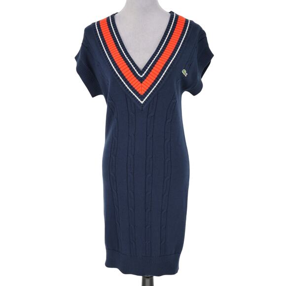 Lacoste Dresses & Skirts - Lacoste Sport Sweater Dress Womens 6 US Navy Blue Orange Trim Nautical Preppy